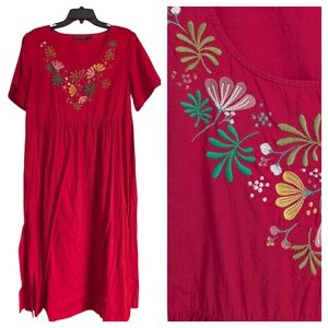 Gudrun Sjoden Red Dress with Colorful Embroidery
